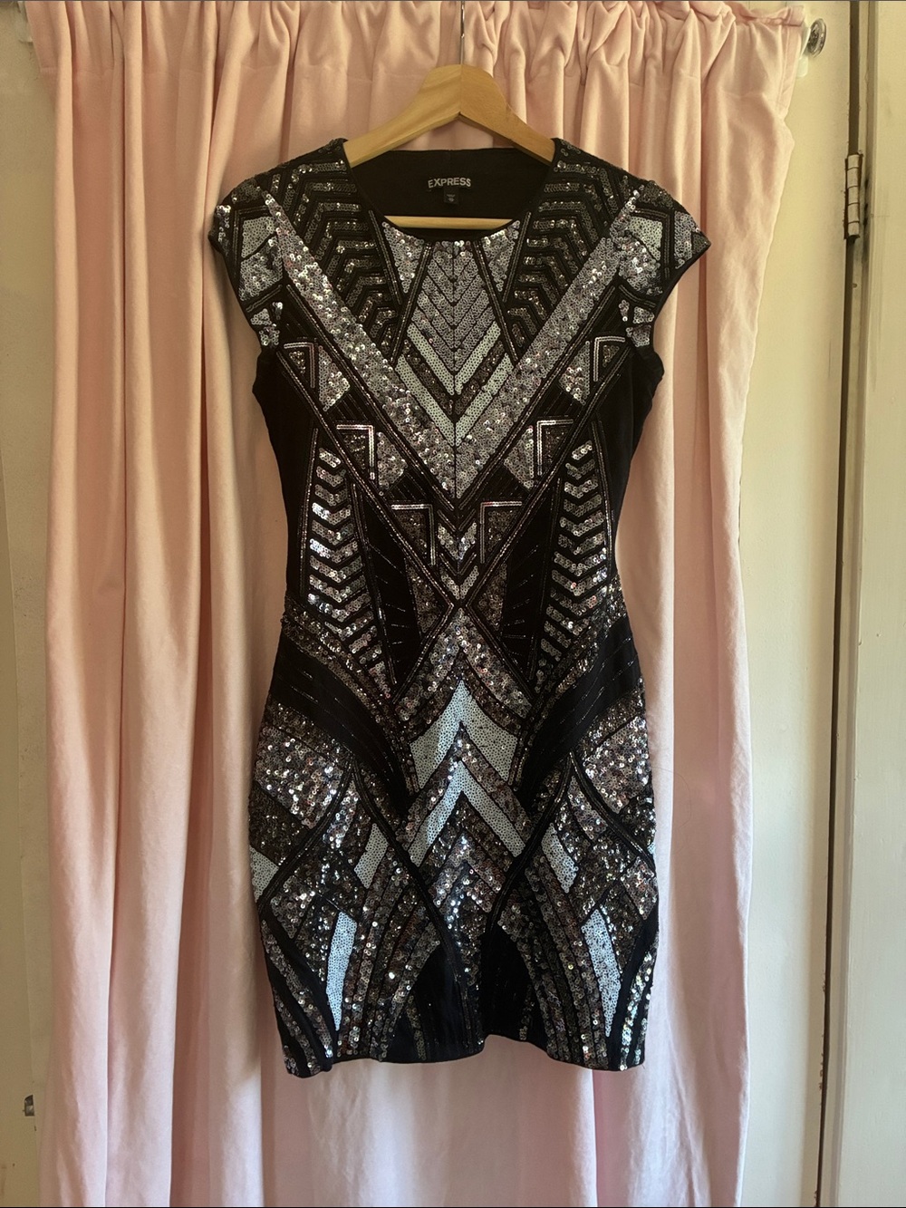 Express Black and Silver Sequin Mini Dress